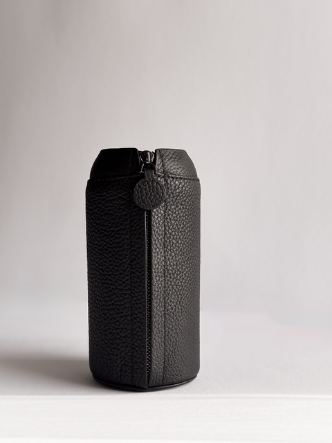 Black leather sleeve for reusable NAAL glass water bottle